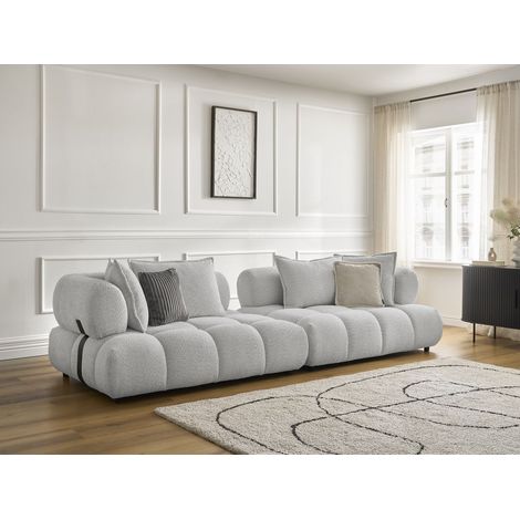 BOBOCHIC - Canapé droit fixe 4 places ALYA tissu bouclette   Gris clair (1/5)
