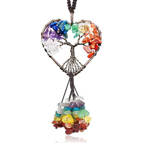 Arbre De Vie - Cœur En Cristal Avec 7 Pierres Chakra - Décoration Murale Et Voiture - 1 Pièce (1/5)
