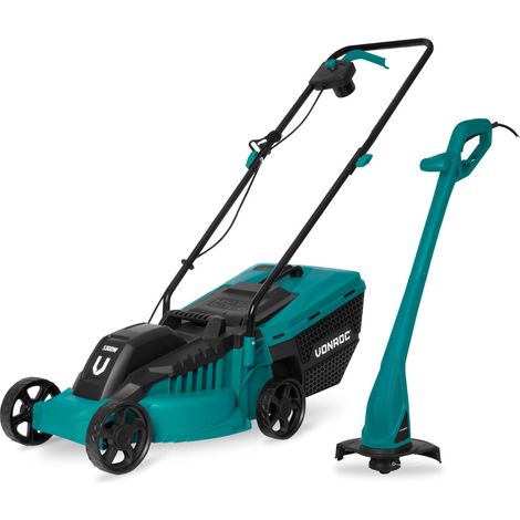 Vonroc – Tondeuse à gazon électrique 1300W – Largeur de coupe 32cm – Débroussailleuse 300W avec diamètre de coupe 230mm – Bac de ramassage 30L