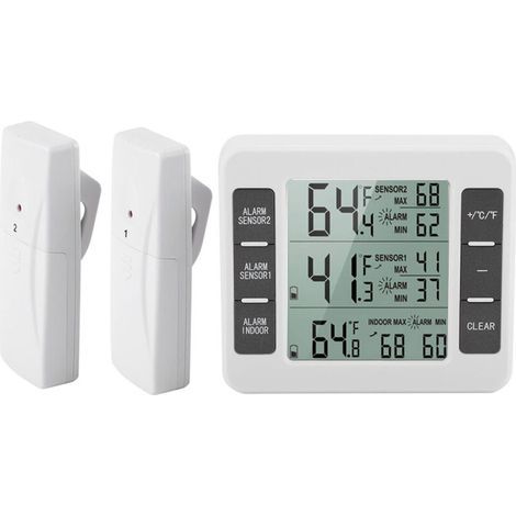 AMIR Refrigerator Thermometer, Wireless Indoor/Outdoor Thermometer, Temperature Sensor with Audible Alarm, Temperature Gauge for Freezer, Kitchen, Home (Battery Included) (1/5)