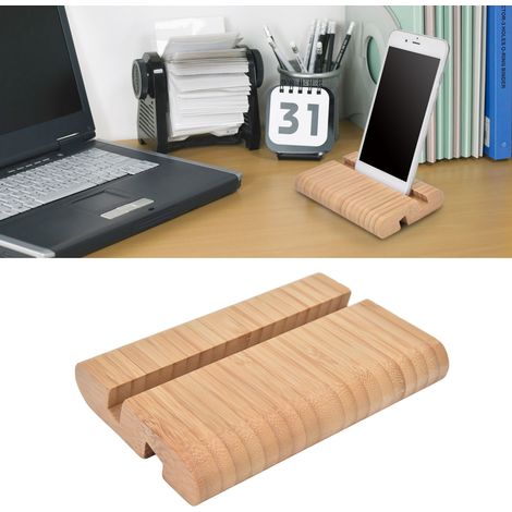 Support de téléphone de bureau portable, support de téléphone ergonomique, en bambou, compatible avec iPad et tablettes. (1/5)