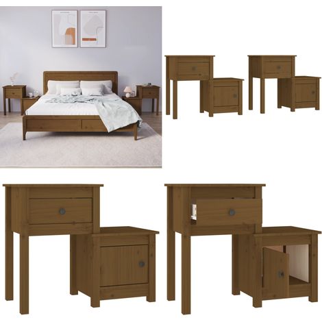 Mesitas de noche 2 uds madera pino marrón miel 79,5x38x65,5 cm - Mesitas de noche - Madera de pino
