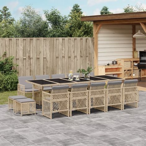 15-tlg. Garten-Essgruppe mit Kissen Beige Poly Rattan vidaXL (1/5)