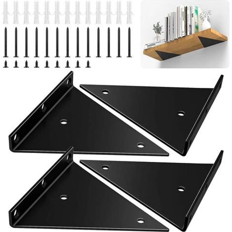 Cyslmuk – Supports d'étagère flottants pack de 4 – Équerres triangulaires invisibles en métal ferreux – Dimensions 13x14cm pour fixation murale (1/3)