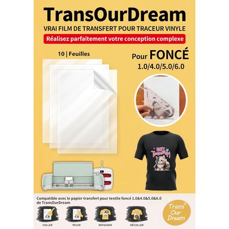 Vrai film de transfert pour traceur, compatible avec papier transfert textile foncé 1.0 (1/5)