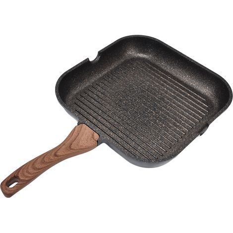 Poêle à griller pour plaques de cuisson, en aluminium, compatible induction, carrée, idéale pour les steaks, la cuisine et la maison, 24 cm (1/5)