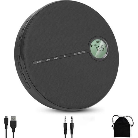 1 lecteur CD portable, 5 modes de lecture, compatible CD/CD-R/MP3/WMA, avec entrée AUX et fonction mémoire, pour voiture et intérieur (1/5)