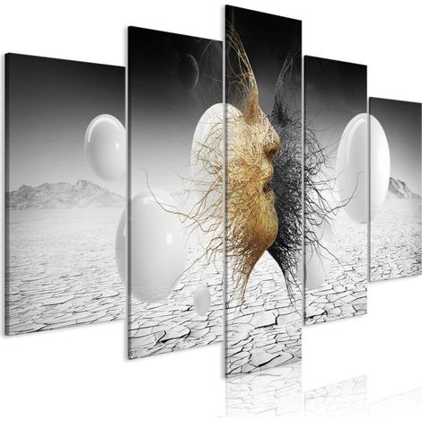 Tableau Imprimé 5 Panneaux "Woven Faces Wide Golden" 50 x 100 cm (1/2)