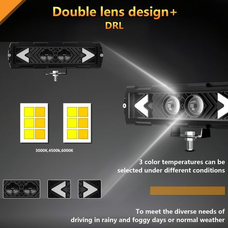 6-Zoll (15 cm) LED-Arbeitsscheinwerfer mit integrierten Nebelscheinwerfern und Tagfahrlicht, kompatibel mit Jeep, Auto, LKW, Boot, UTV, Quad und Motorrad. (1/5)