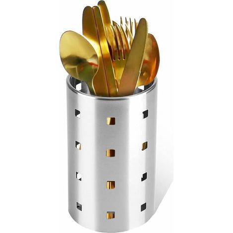 DEESSE SHOP - Porte-couverts en acier inoxydable porte-ustensiles de cuisine paniers à couverts organisateurs support de rangement rond pour cuillères couteaux fourchettes cadeau de Noël pour femme ma (1/5)