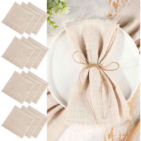 12 Pcs Serviette de Table, 45x45cm Serviettes de Table en Tissu avec Franges, Douce Serviette de Table Coton, Serviettes de Table en Lin avec 10m Ficelle pour Mariages, Fêtes, Anniversaire (1/5)