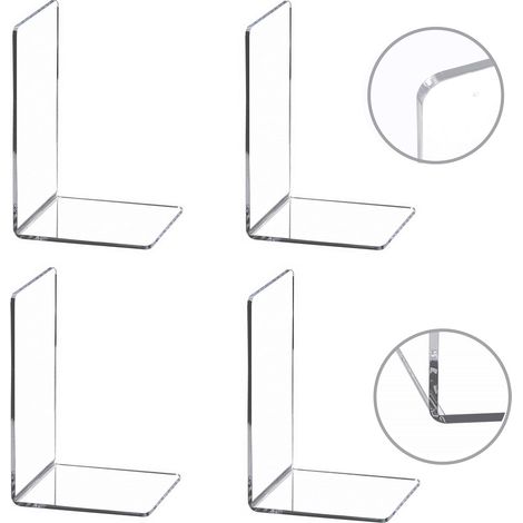 craft 4 Pieces Bookends,Clear Acrylic Bookends for Shelves,Heavy Duty Book Ends and Desktop Organizer,Book Stopper for Books/Movies/CDs,7.3x4.8x4.8 inch (1/5)
