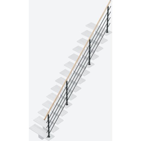 Rampe pour escalier droit GOMERA alu gris anthracite main courante hêtre