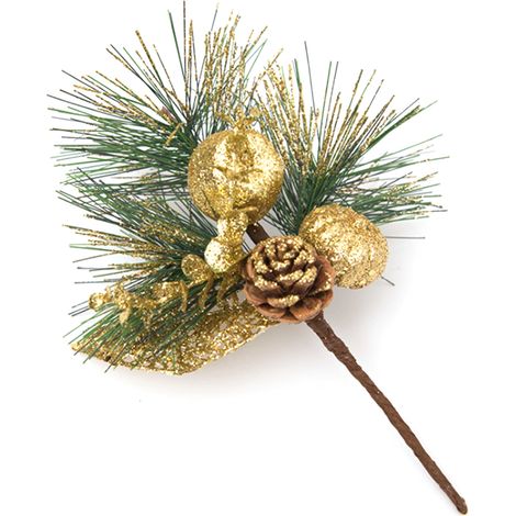 Décoration De Noël Artificielle Baies Rouges, Cône Pin Et Feuillage Doré Argenté, Ornements Festifs 25X15 Cm Pour Arbre Et Sapin-KZQ (1/2)