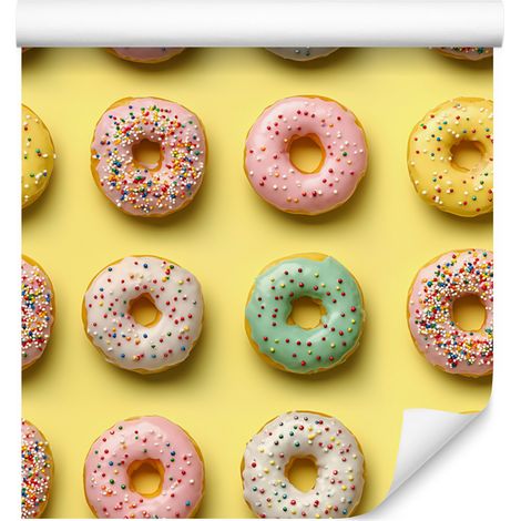 Bunte Donut-Tapete in Creme und Gelb für Wohn- und Schlafzimmer, 50 x 1000 cm (1/4)