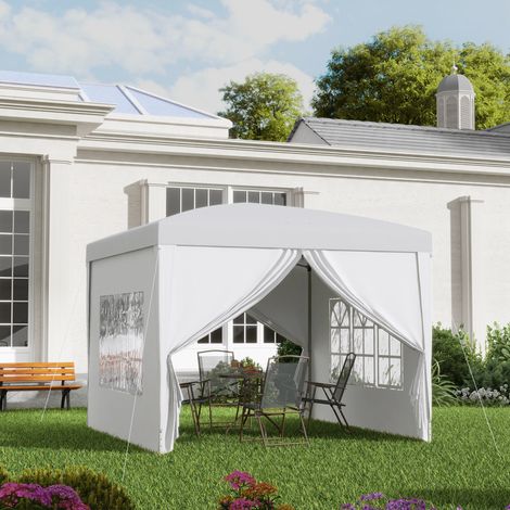 Kiosque pliant imperméable panneaux latéraux en acier tissu oxford - Dimensions: 3x3 m - Couleur: Blanc