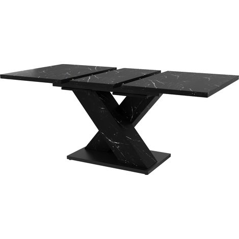 Tavolo da pranzo allungabile nero effetto marmo, design moderno a X, per 4-6 persone (1/5)