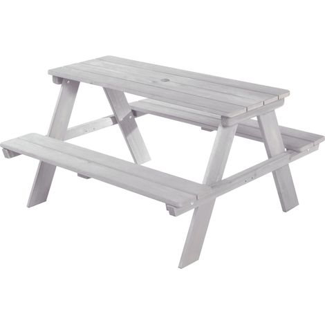 roba Panca con Tavolo per Bambini Picnic - da Esterno - per Giardino - Resistente alle Intemperie - 4 Posti - per Campeggio - Regalo Compleanno, Natale, Pasqua - Legno Massello - Grigio (1/5)