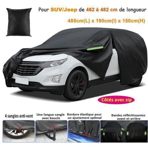 Bâche Voiture Exterieur pour SUV Jusqu'à 482cm, Imperméable et Respirante,Côtés avec zip,Doublure en Coton,Anti UV Neige Poussière (1/5)