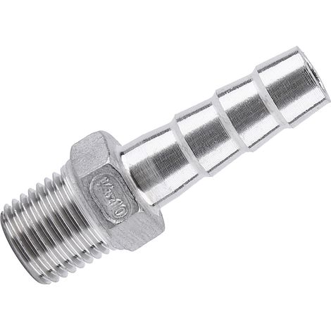 Raccord tuyau inox fileté avec embout cannelé pour flexible (1/4" x 10 mm) (1/5)
