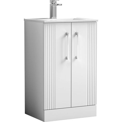 Belvide Partial Fluted 2 Door Floor Standing Vanity Unit with 1 Tap Hole Minimalist Basin - 500mm - White (1/4)
