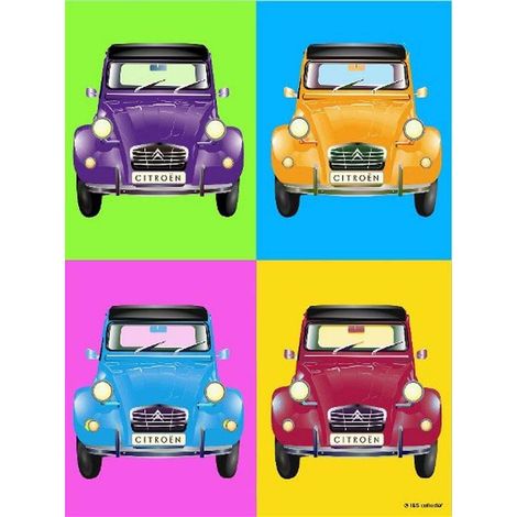 Plaque décorative en métal en relief 40 x 30 cm Citroën 2CV Wahrol