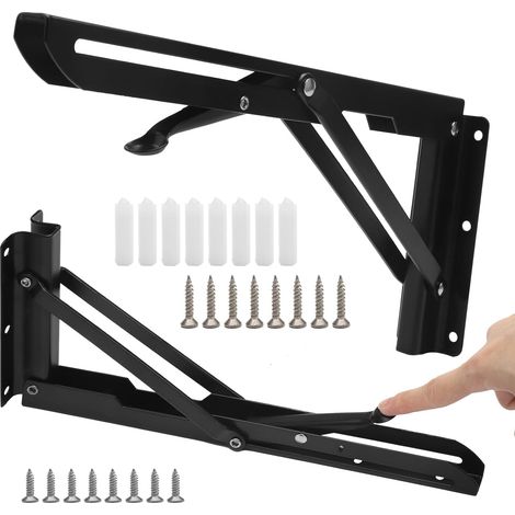 Lot de 2 consoles pliantes en acier inoxydable - Charge lourde : 300 mm - Charge lourde : 120 kg - Charnières pliantes - Plateau de table - Avec système de blocage - Support d'étagère pliable pour (1/5)