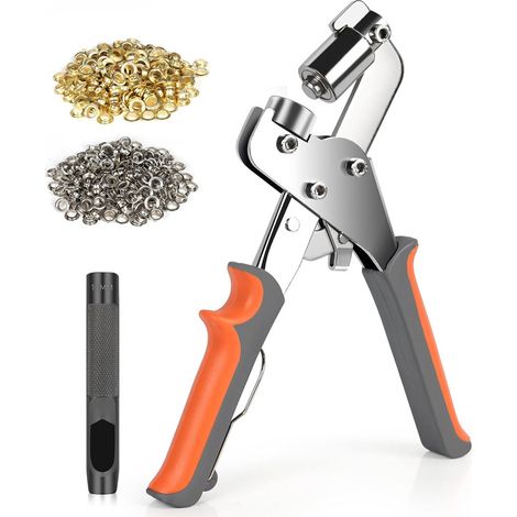 Ösenzange mit Hebel und Magnet, Ösenzange für Planen, inklusive 300 goldenen Ösen und Stanzwerkzeug, ideal für Planen, Pappe und Bastelarbeiten, Ösenzange für Stoff