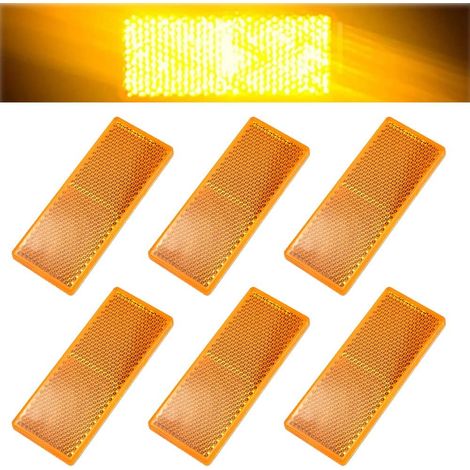 6 PCS Catadioptre Rectangulaire Jaune 10 4cm Catadioptre Remorque Autocollant Catadioptre Moto Adhesif Catadioptre Camion Reflecteur Remorque pour Bateaux Bicyclette Vélo (1/5)
