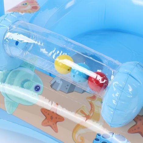 Flotteur bébé piscine avec ombrage - Anneau de natation siège bébé bateau jouet gonflable poignée auvent clochette bleu (1/5)
