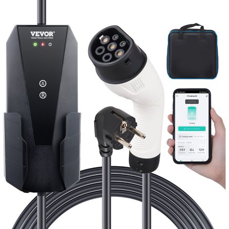 Chargeur EV Portable Type 2 Chargeur Voiture Électrique 16 A 3,7 kW avec Câble de Charge 8,6 m Prise CEE 7/7 Station de Charge IEC62196 Étanche IP66 avec Sac de Rangement Crochet Câble de Charge (1/5)