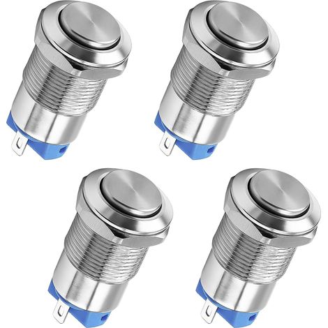 4 Pièces 12mm 3A 12V/24V AC Autobloquant Interrupteur Bouton Poussoir Étanche, Boutons-Poussoir Étanche 12mm, Étanche IP65 Métal Nickelé 3A 12V 24V 125V 250V AC - On Off Push Button Switch (High Head) (1/5)
