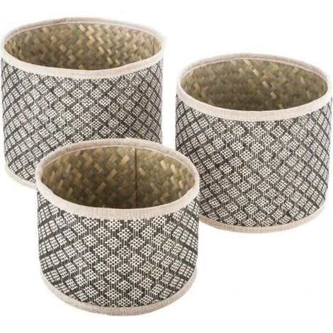 Atmosphera – Lot de 3 paniers ronds en osier beige – Dimensions : D 18/22/24 x H 13/17/19 cm – Rangement esthétique et pratique (1/5)