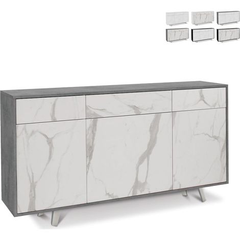 Mueble de salón moderno 3 puertas 3 cajones aparador de cocina Dalgo - Gris - Mármol Calacatta