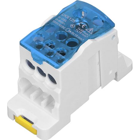 Boîte de distribution rail DIN, bornier électrique universel, connecteur de fil 690V 125A, boîte de jonction bleue pour câblage (1/5)