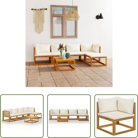 vidaXL Akazienholz - 6-tlg. Garten-Lounge-Set mit Auflagen Creme Massivholz Akazie (1/5)