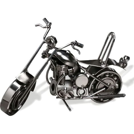 Adorno de motocicleta de hierro forjado - Vintage - Arte en hierro - Modelo de motocicleta para decoración de oficina - Accesorios de fotografía, Colección de arte (Plata) (1/4)
