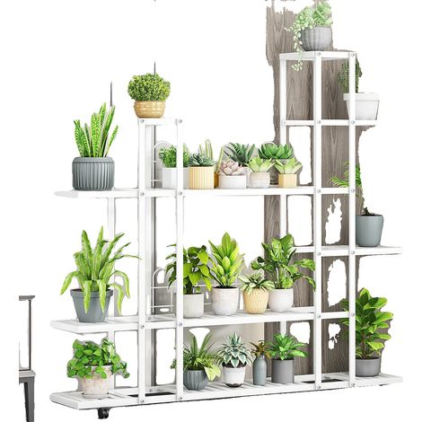 Soporte para plantas, diseño de varios niveles, revestimiento resistente a la corrosión, estilo C, blanco. (1/2)