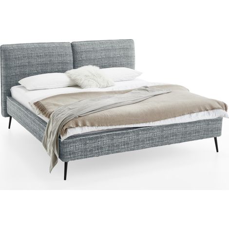 Meise Möbel Polsterbett Infinity 200x200 cm Doppelbett Bettgestell Kopfteil in Kissenoptik Webstoff Ozeanblau Metallfuß schwarz (1/5)