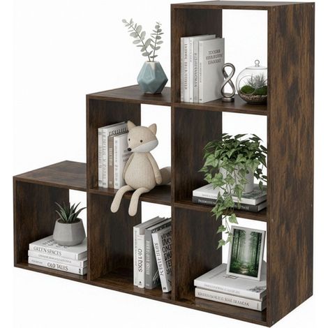 Tiered Shelf, 6 Compartments - Brown, Engineered Wood (1/5)