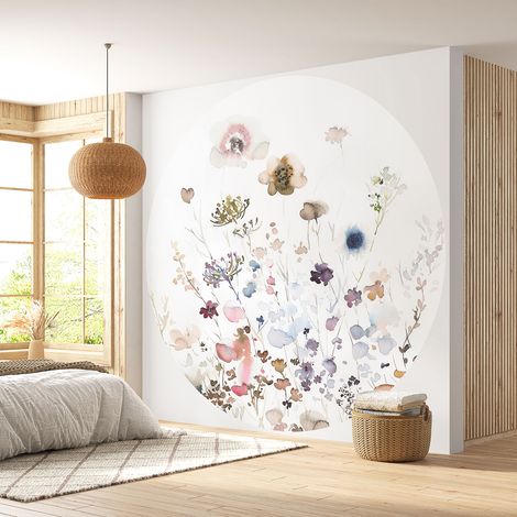 Papier peint rond / cercle - Motif floral - Diamètre 50 cm (1/4)