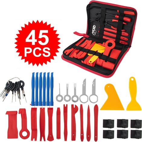 Kit d'outils de 45 pièces pour l'installation et la modification d'autoradios, unité intégrée au panneau DVD, outil de démontage des panneaux de porte intérieurs (1/5)