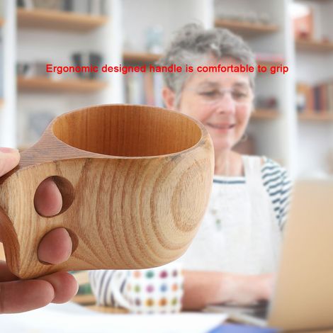 Tragbarer Becher aus Naturholz für Tee und Kaffee, Outdoor-Becher mit Henkel, umweltfreundlicher Massivholzbecher für heiße und kalte Getränke (1/5)
