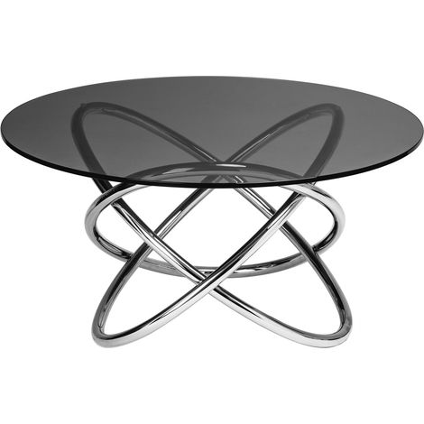 Premier Housewares Glass And Chrome Coffee Table Round Glass Coffee Table Silver Coffee Table Unique Coffee Table Stainless Steel Frame Grey 80x41x80 (1/2)
