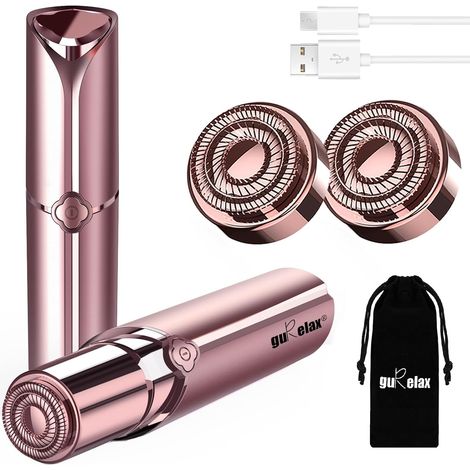 Rasoir Electrique Femme, Rechargeable, 2 Têtes De Rechange Incluses, Épilateur Visage Femme, Indolore, Rasoir Visage, Epilateur Sourcil Femme pour Joues, Menton, Bras (1/5)