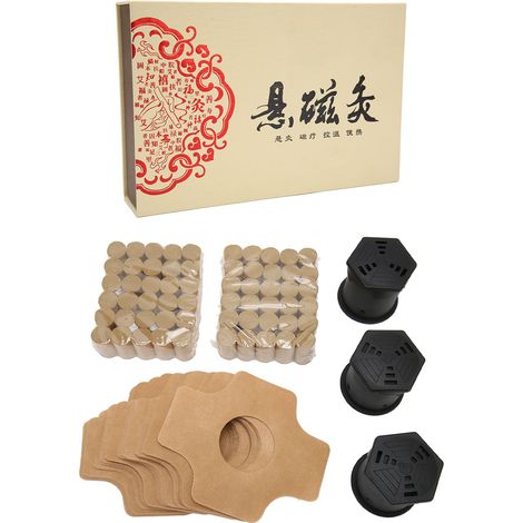 Kit de Moxibustion Chinoise avec Boîte, 60 Cônes de Moxa, 3 Boîtes, Ruban Adhésif, Suspension, Champagne Doré (1/5)