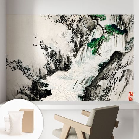 Papier peint intissé mural pour salon chambre à coucher tendance et originale - Colle incluse gratuite Cascade naturelle 104x70 cm (1/5)