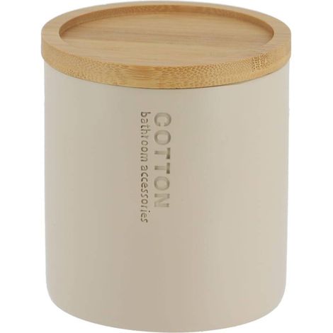 Scatola di cotone in poliresina con coperchio in bambù - beige bambù - Tendance (1/4)