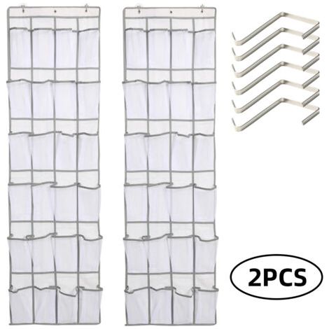 2pcs Range Chaussures à Suspendre sur la Porte, Sac de Rangement Suspendu avec 24 Poches, Rangement de Chaussures Suspendu, Organiseur de Suspension Multifonction pour Chambre à Coucher, Salle de Bain (1/5)