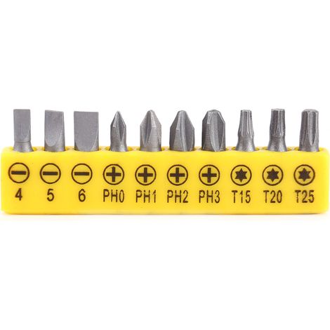 Tournevis manuel avec 10 embouts de tournevis interchangeables (plat, cruciforme, étoile).